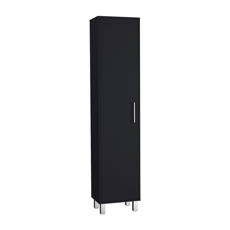 Dryden Tall Narrow Storage Cabinet with 5-Tier Shelf and Broom Hangers, Black -Garage