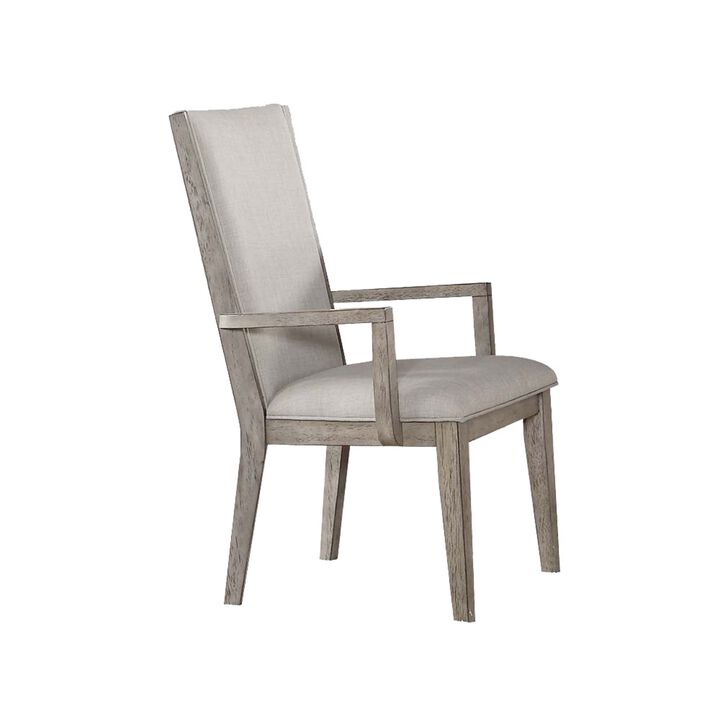 Wooden Arm Chairs with Fabric Padded Seat and High Backrest, Gray, Set of Two-Benzara
