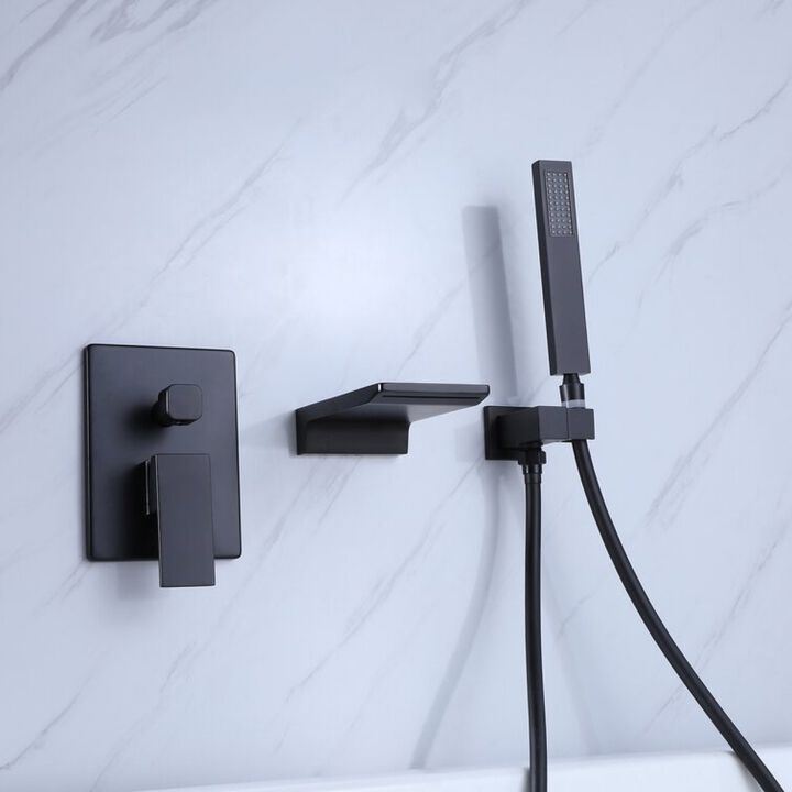 Matte Black Bathtub Faucet with Wall Mount and Handheld Shower