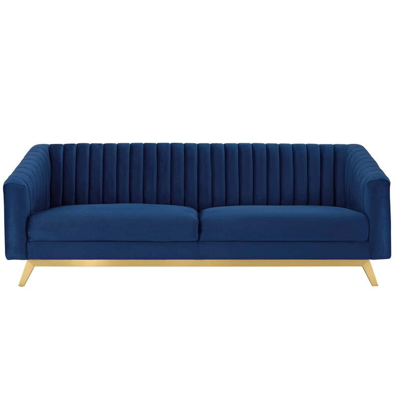 Modway Valiant Vertical Channel Tufted Performance Velvet Loveseat, Navy