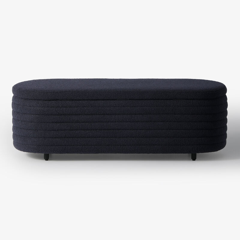WestinTrends 54" Wide Mid-Century Modern Upholstered Teddy Sherpa Tufted Oval Storage Ottoman Bench