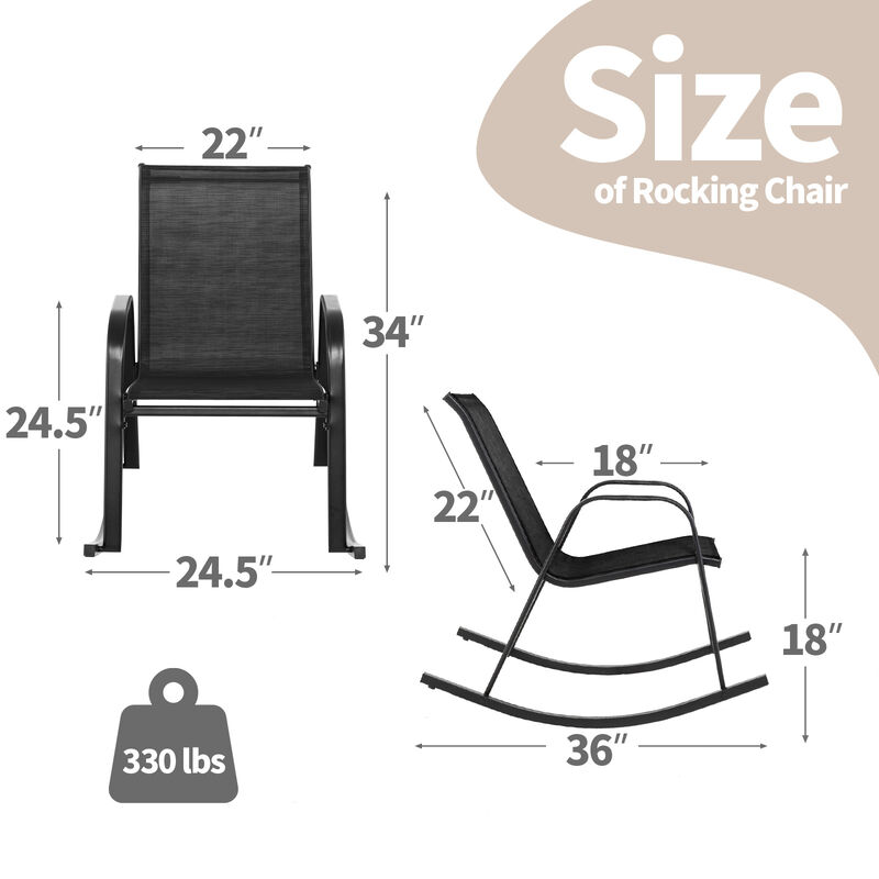 Set of 2 Metal Patio Rocking Chair with Breathable Seat Fabric