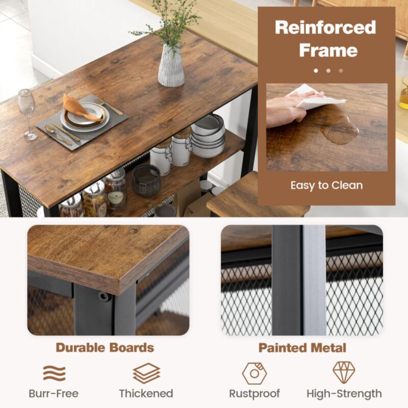 Hivvago 36" 3-Tier Bar Table with Storage Metal Frame Adjustable Foot Pads for Dining Room