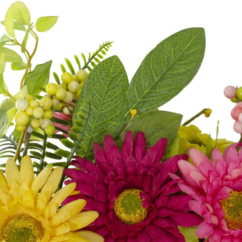 Chrysanthemum and Daisy Floral Spring Wreath  Pink and Yellow 23"
