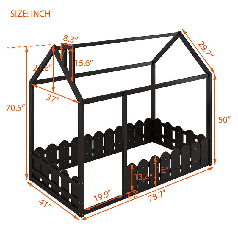 Merax Wood Bed House Bed Frame with Fence