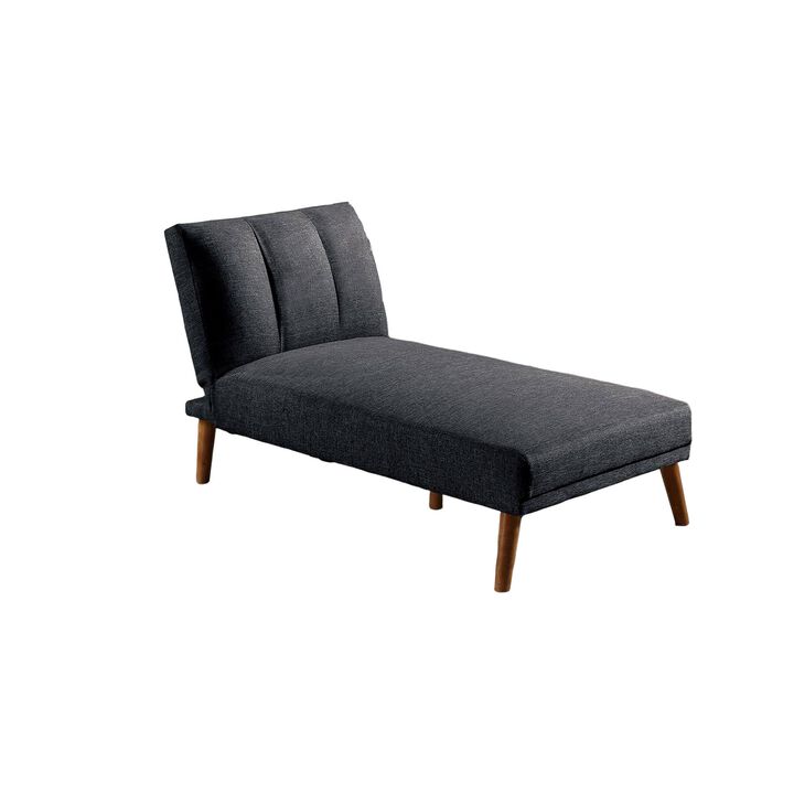 Dora 62 Inch Modern Adjustable Chaise Lounger with Channel Tufting, Black-Benzara