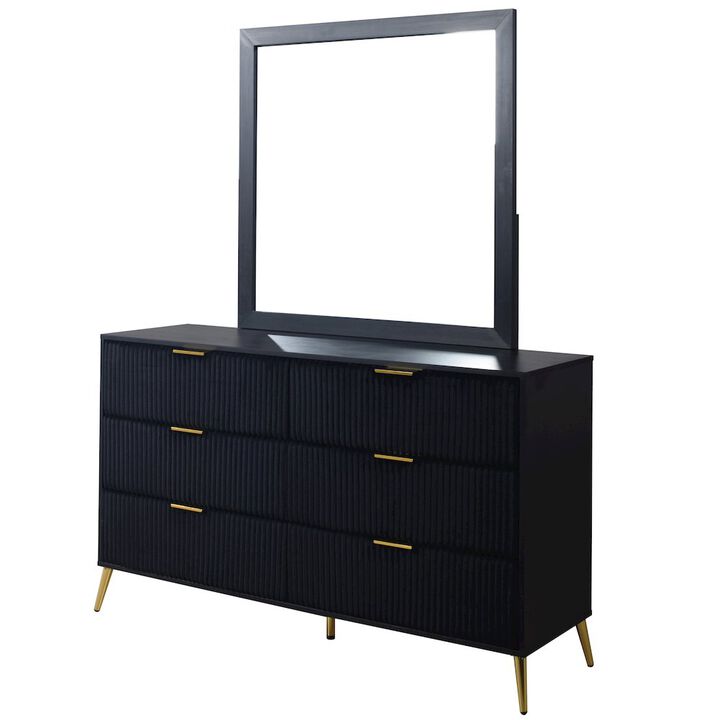 New Classic Furniture Kailani Wood 6-Drawer Dresser with Mirror, Black