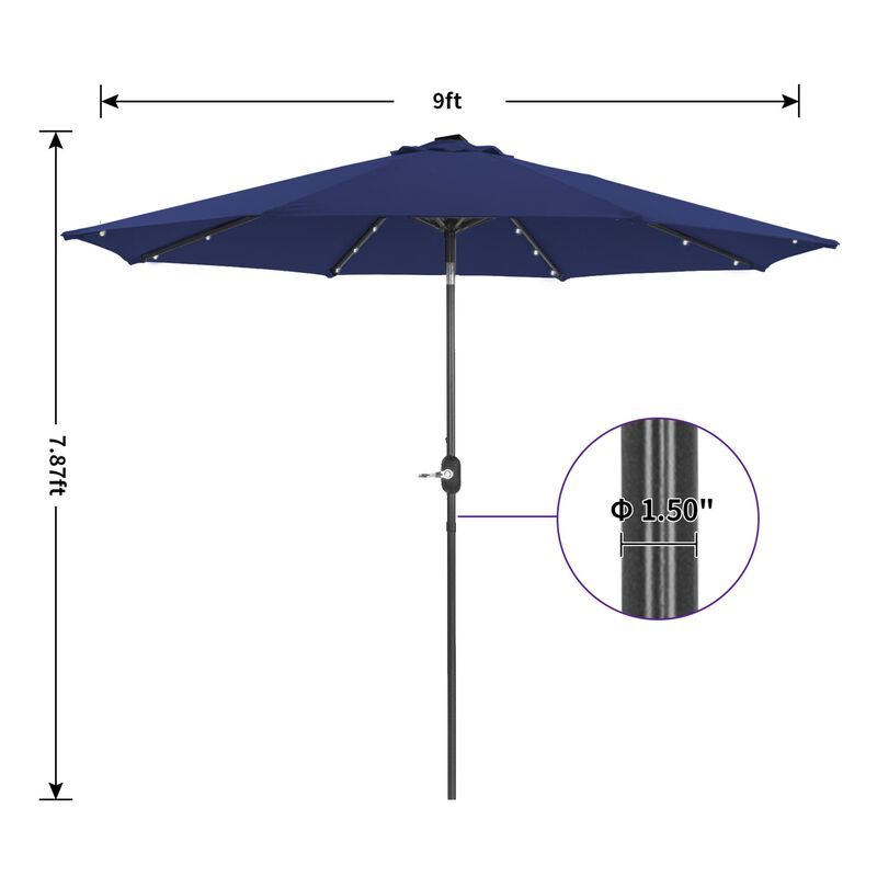 Mondawe 9ft Patio Umbrella Outdoor Market 32 LED Solar Umbrella with Tilt and Crank