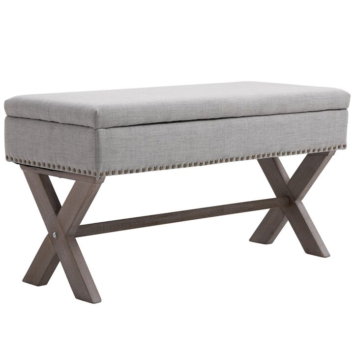 Grey Entryway Comfort: Upholstered Storage Ottoman Bench
