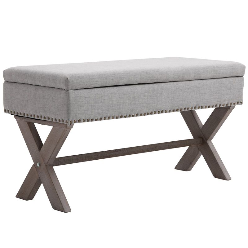 Grey Entryway Comfort: Upholstered Storage Ottoman Bench