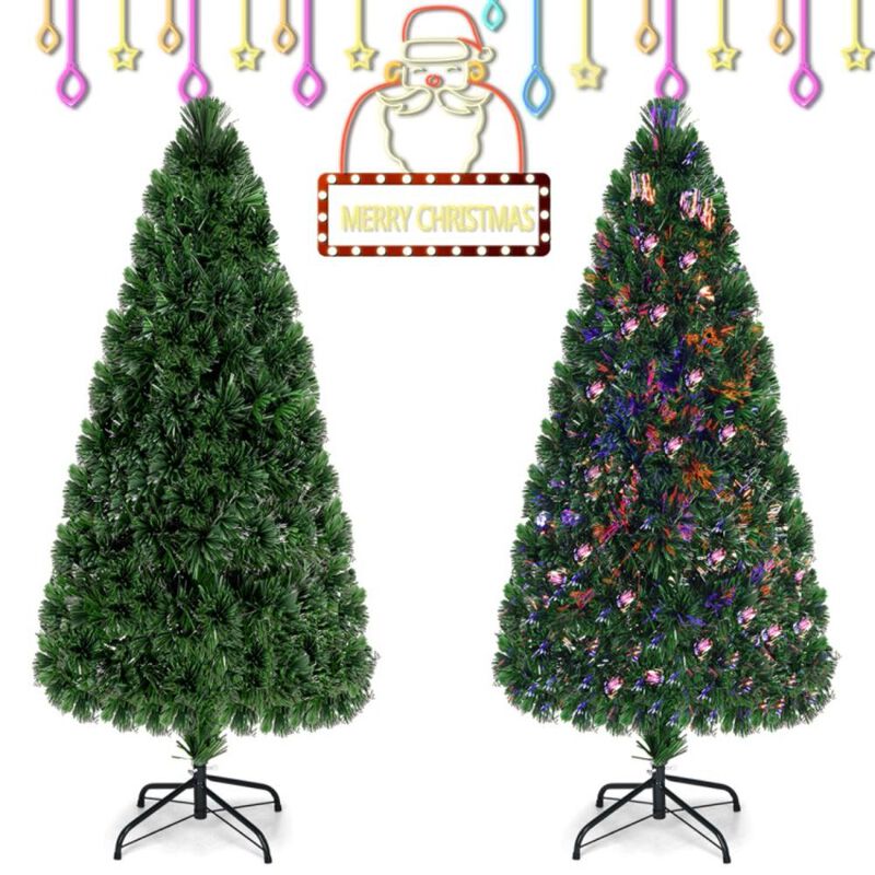 Hivvago 3' / 4' / 5' / 6' Feet Artificial Pre-Lit Fiber Optic PVC Christmas Tree