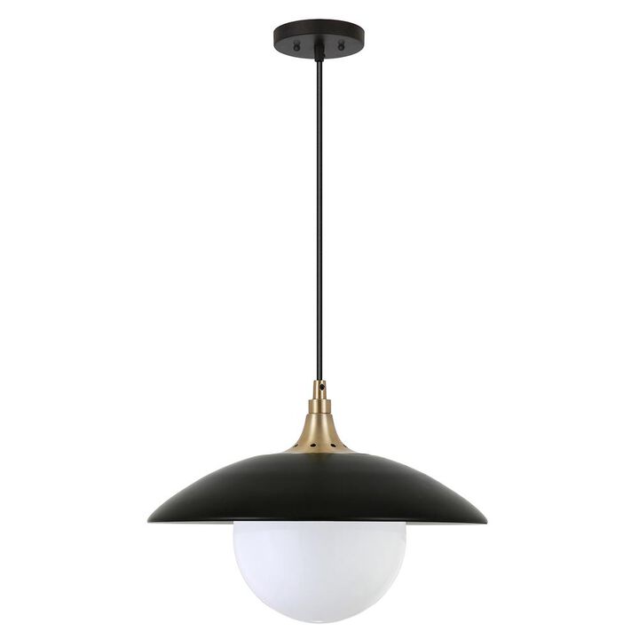 Hudson&Canal Alvia 14.5 Wide Pendant with Metal/Glass Shade in Matte Black/Brass/White