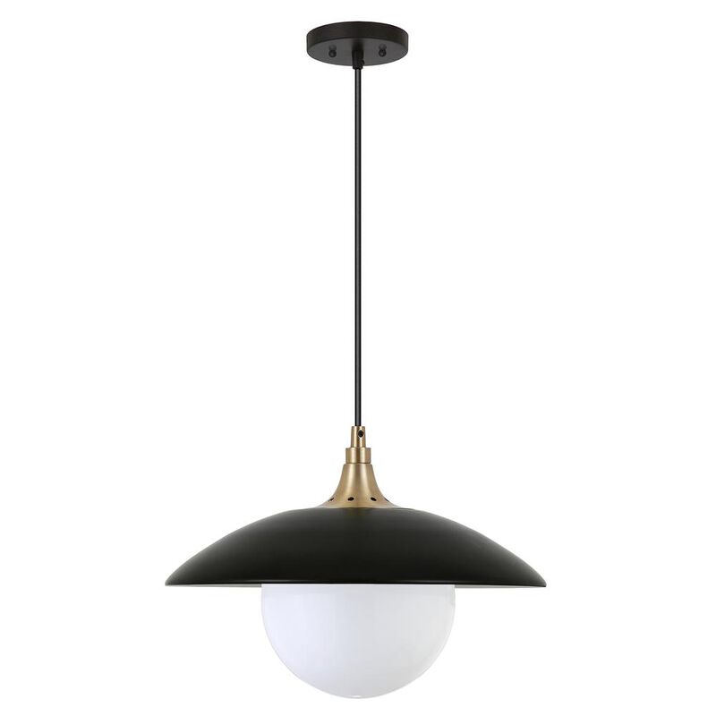 Hudson&Canal Alvia 14.5 Wide Pendant with Metal/Glass Shade in Matte Black/Brass/White