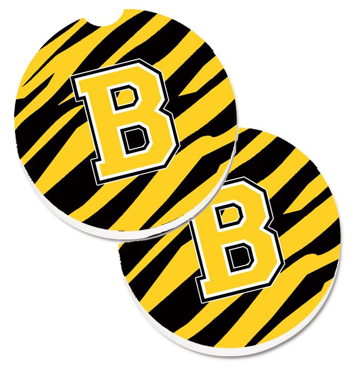 Caroline's Treasures Monogram Initial B Tiger Stripe - black Gold Set of 2 Cup Holder Car Coasters CJ1026-BCARC, 2.56, Multicolor