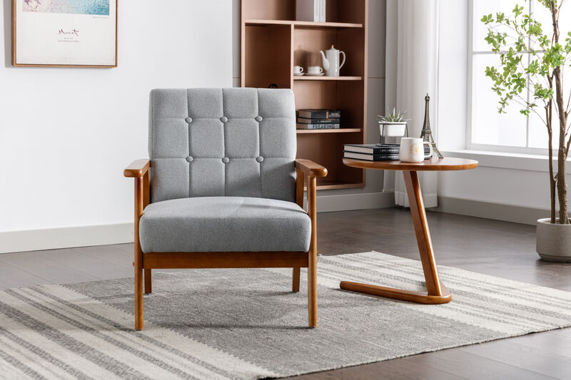 Leisure Chair With Solid Wood Armrest And Feet, Mid-Century Modern Accent Chair