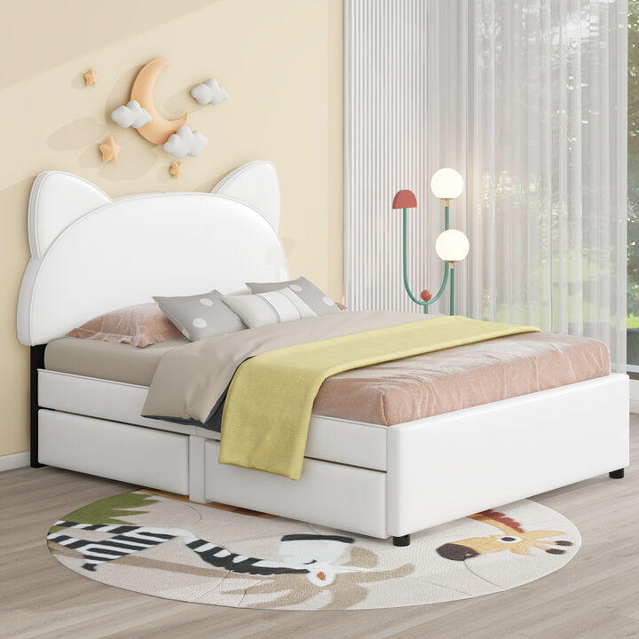 Merax PU Upholstered Platform Bed with 2 Drawers