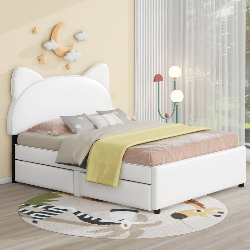 Merax PU Upholstered Platform Bed with 2 Drawers