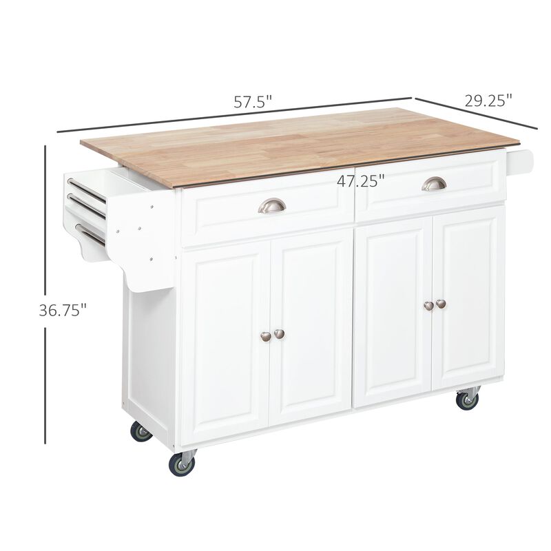 White Kitchen Helper: Rolling Island Cart with Drop-Leaf Top