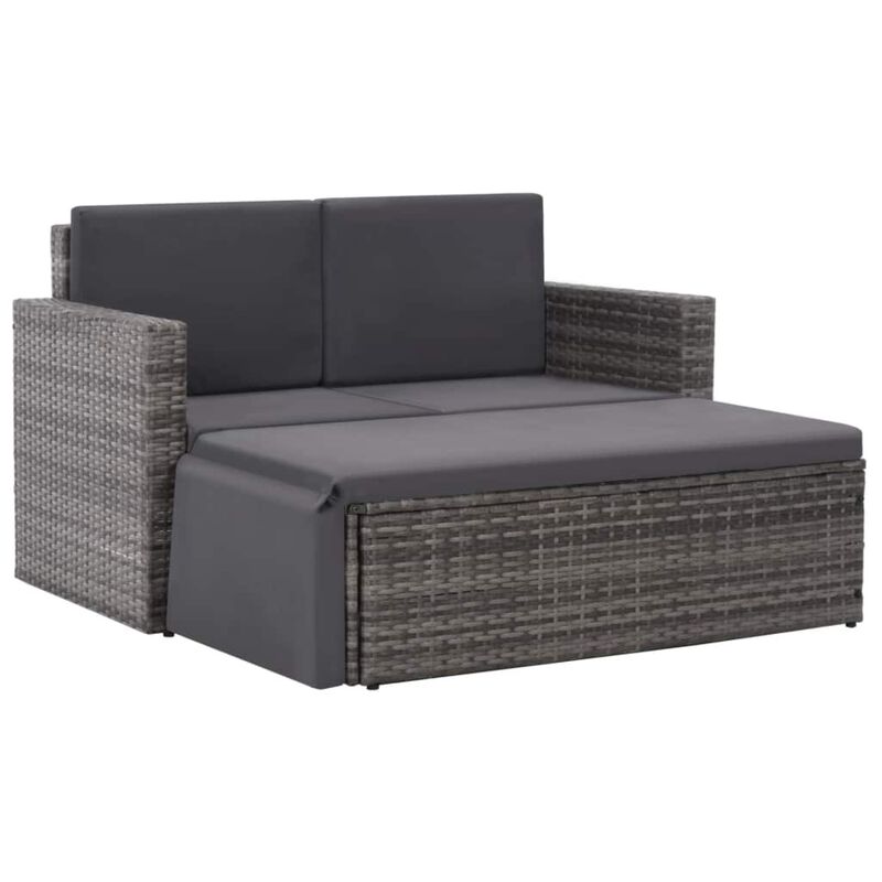 vidaXL 2 Piece Garden Lounge Set with Cushions Poly Rattan Gray