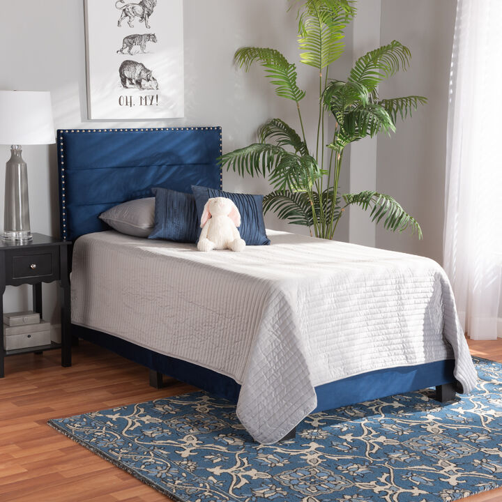 Baxton Studio Tamira Glam Navy Velvet Fabric Upholstered Twin Size Panel Bed