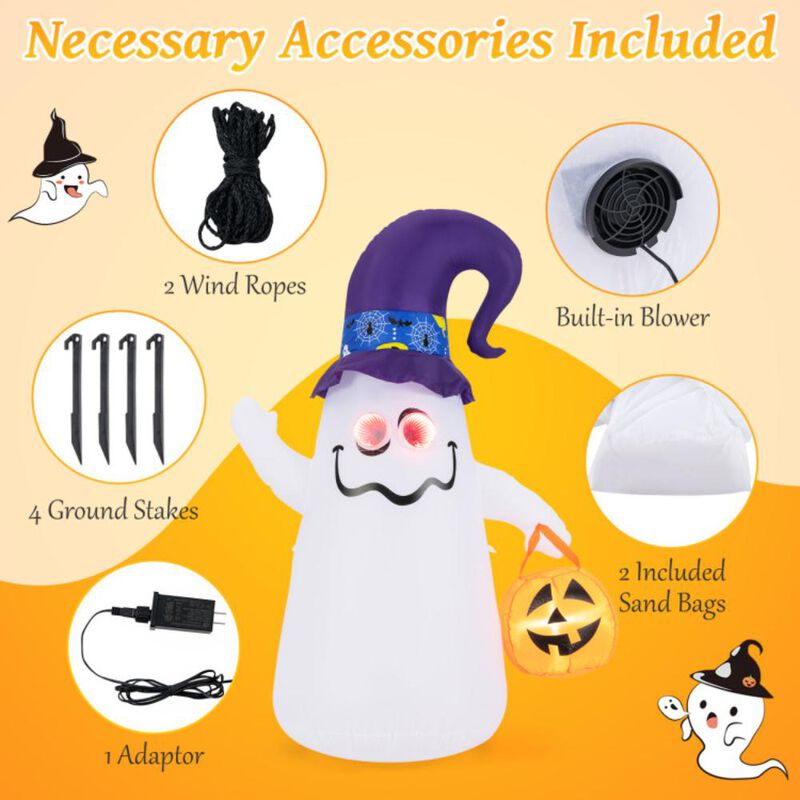 Hivvago 6 Ft Halloween Inflatables Cute Ghost with Dimming Infinity Mirror Light