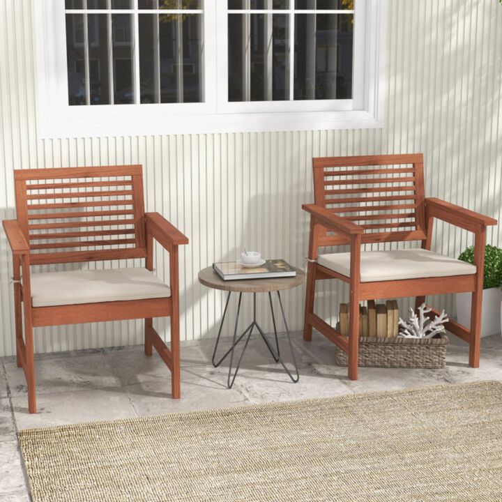 Hivvago Set of 2 Patio Solid Wood Dining Chairs with Cushions and Slatted Seat