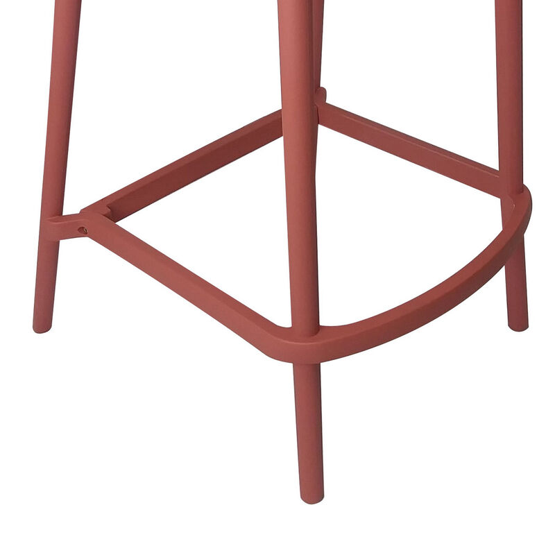 Celin 30 Inch Barstool Chair, Set of 4, Stackable, Mesh, Curved Seat, Orange - Benzara