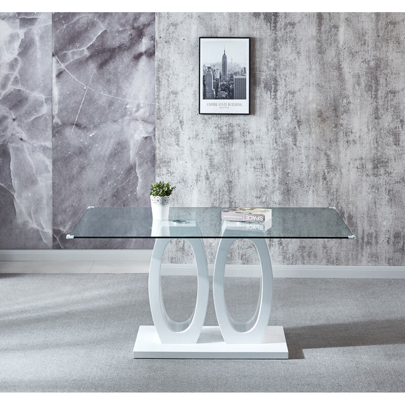 Modern Design Wood Dining Table With Finish, Clear Glass Top, For 6 People