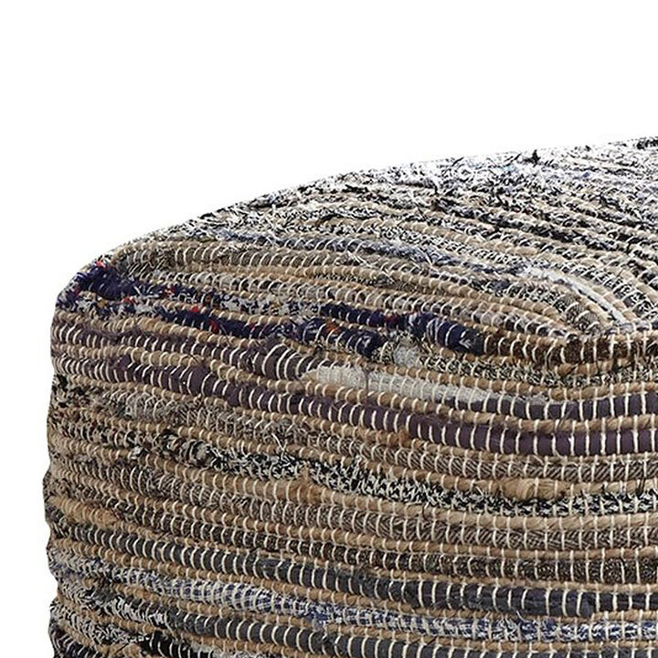 Handwoven Square Shaped Pouf with Zipper, Multicolor - Benzara