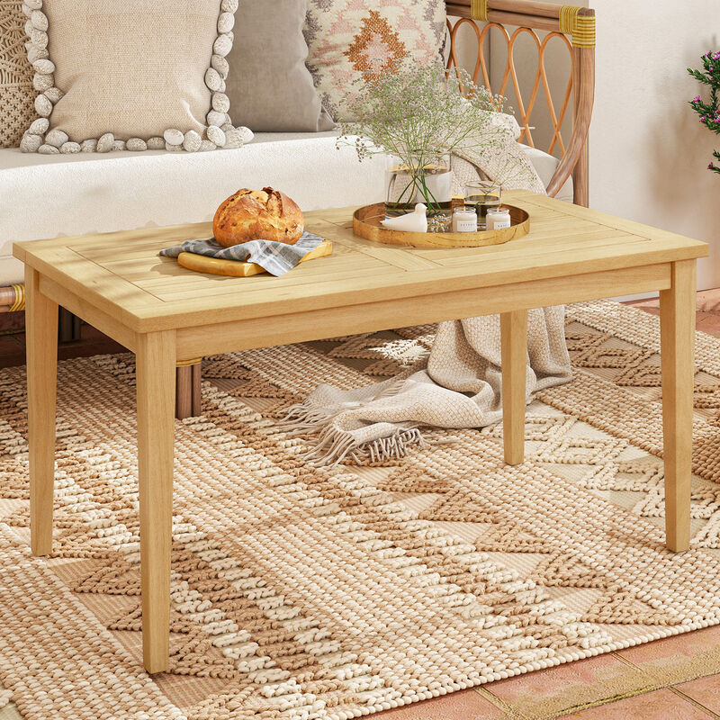 Outdoor Teak Wood Coffee Table with Slatted Tabletop for Balcony