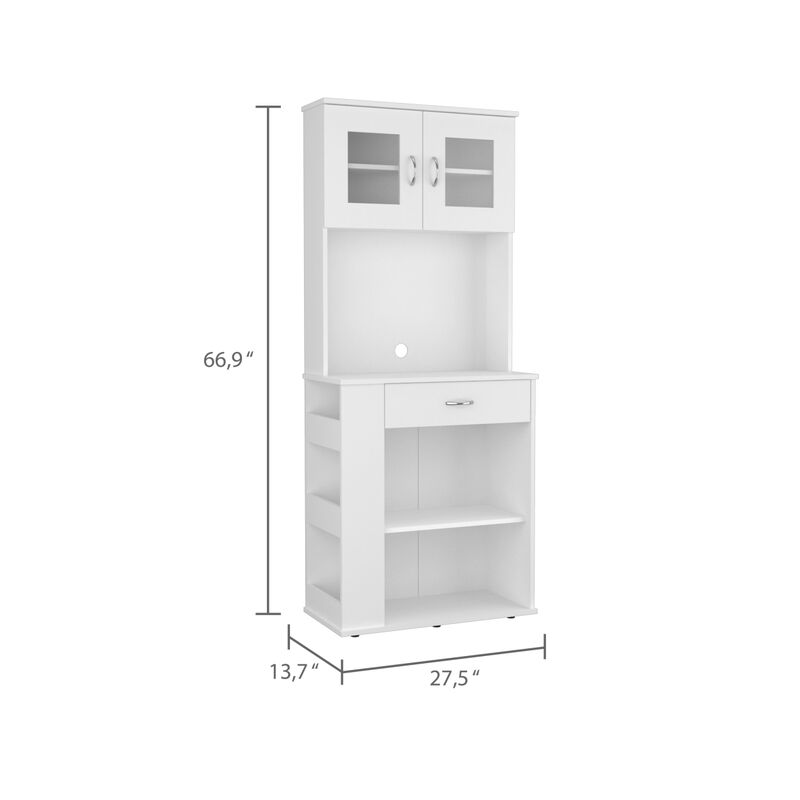 Capienza Pantry Cabinet, Two Shelves, Double Door, One Drawer, Three Side Shelves - White