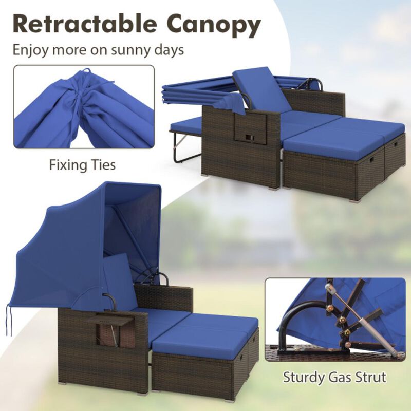 Hivvago Outdoor Patio Rattan Daybed with Retractable Canopy and Adjustable Backrests