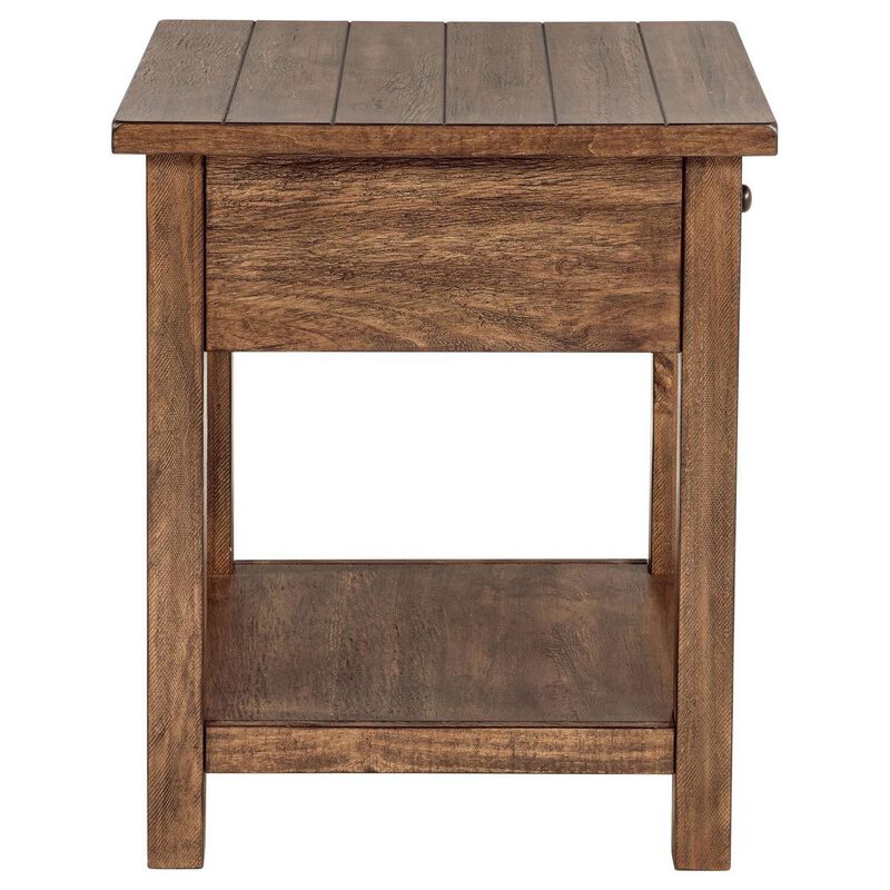 Ayne Side End Table, 1 Shelf, 1 Drawer, Brown Wood, Square 20 Inch - Benzara