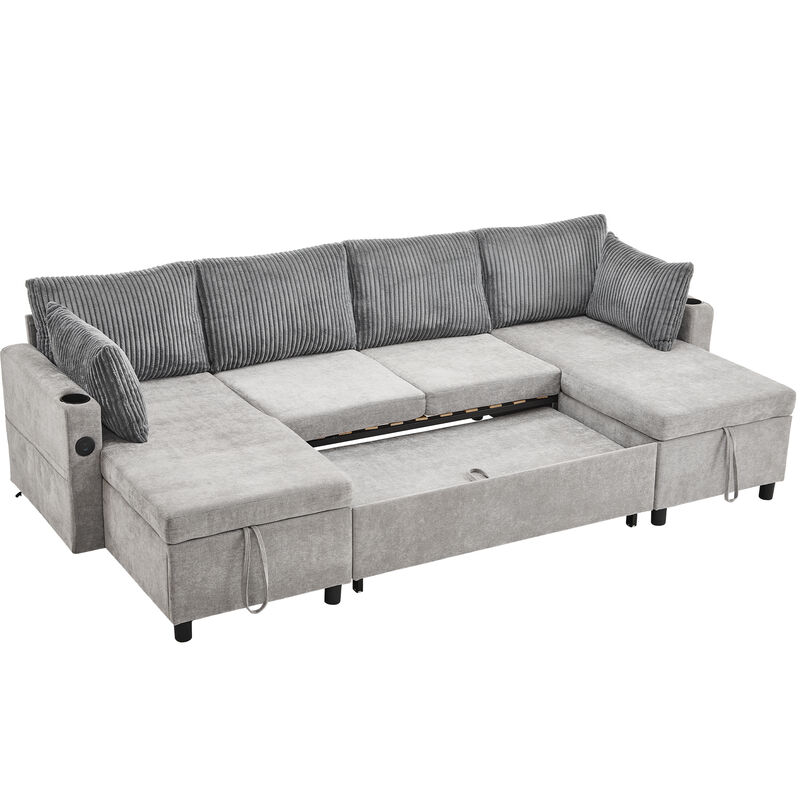Merax Pull-out Sofa Bed with 2 Cup Holders