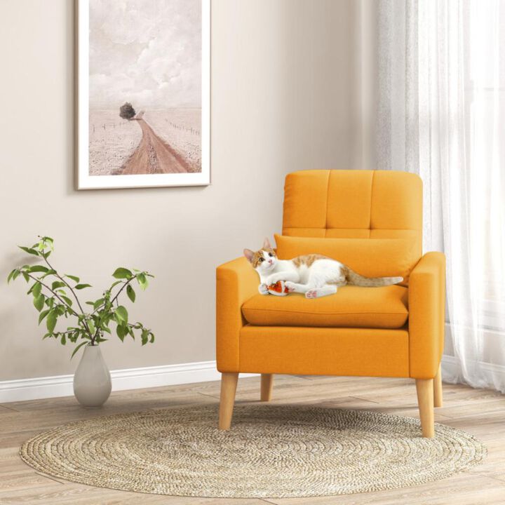 Hivvago Accent Chair with Lumbar Pillow  Natural Rubber Wood Legs  Padded Cushions