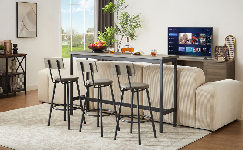 4-Piece Bar Table Set with PU Leather Stools, Industrial High Top Table for Breakfast & Dining