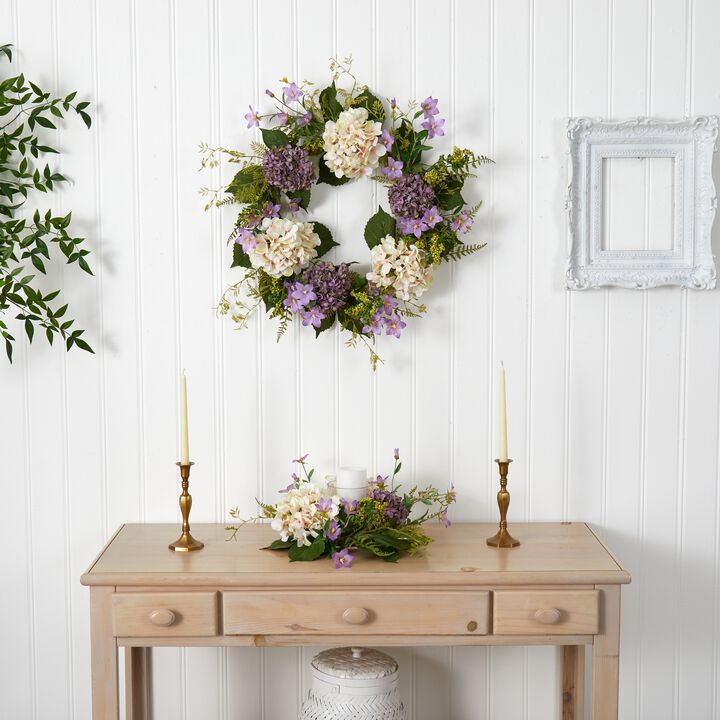 Nearly Natural 24-in Hydrangea Berry Wreath
