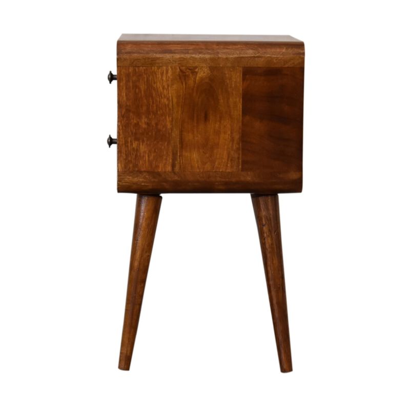 Mini Chestnut Curved Solid Wood 2 Drawer NightStand