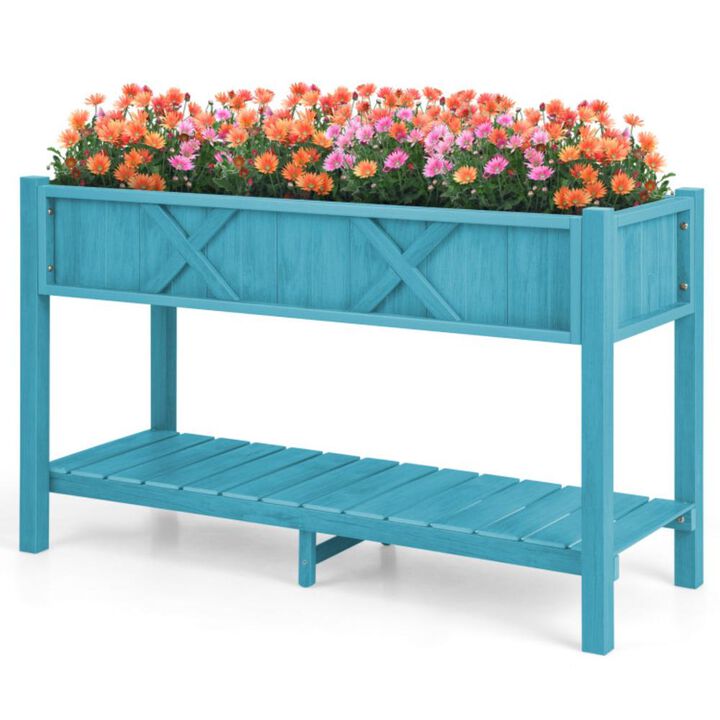 Hivvago Poly Wood Elevated Planter Box with Legs Storage Shelf Drainage Holes