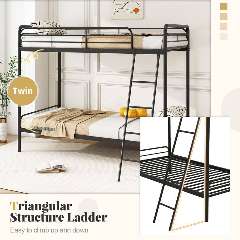 Heavy Duty Metal Bunk Bed with Ladder and Safety Guardrails