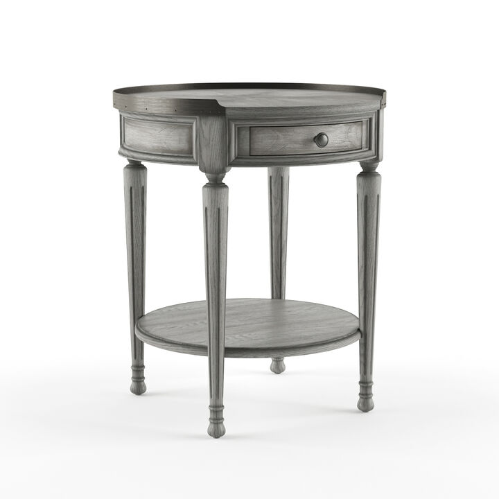 26"" Gray Manufactured Wood Round End Table With Drawer And Shelf