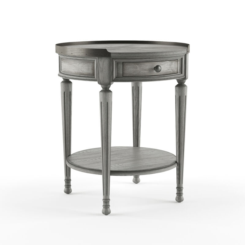26"" Gray Manufactured Wood Round End Table With Drawer And Shelf