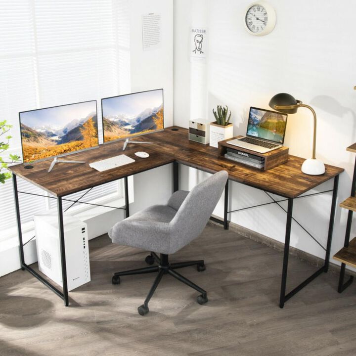 Hivvago 95 Inch 2-Person L-Shaped Long Reversible Computer Desk with Monitor Stand