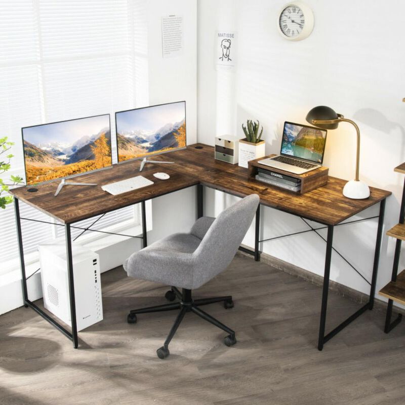 Hivvago 95 Inch 2-Person L-Shaped Long Reversible Computer Desk with Monitor Stand