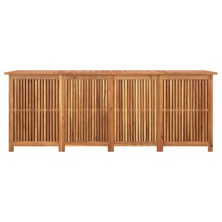 Outdoor Storage Box w Lift Top, Fluted Brown Acacia Wood 79 Inch - Benzara