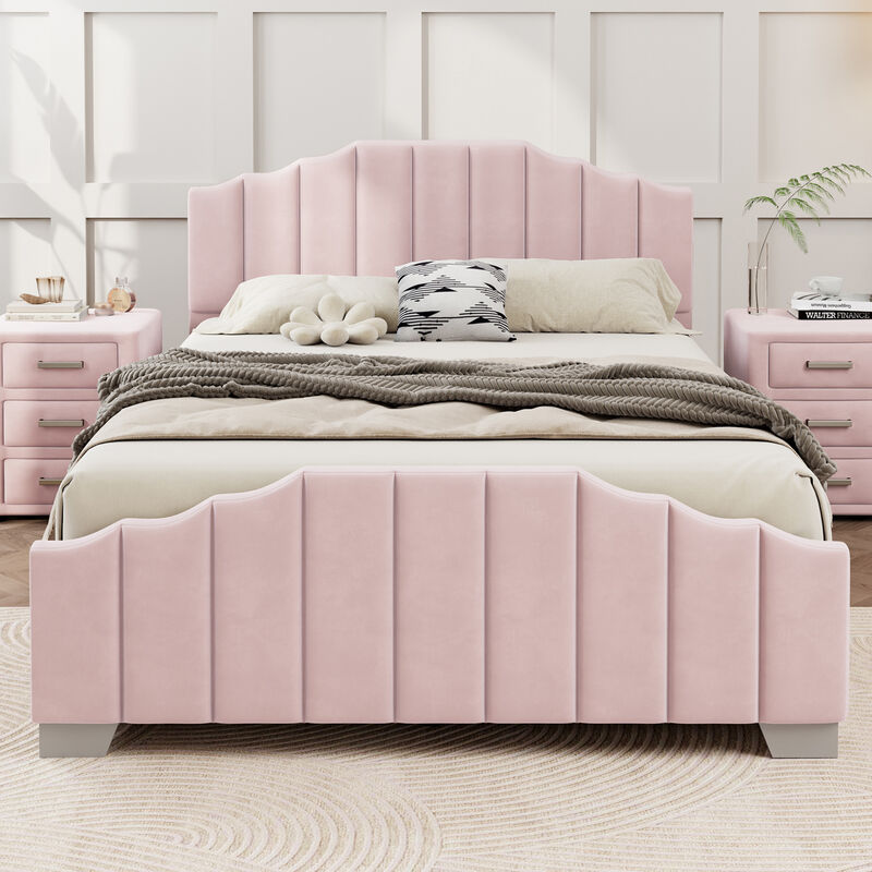 Merax Velvet Upholstered Platform Bed with Headboard
