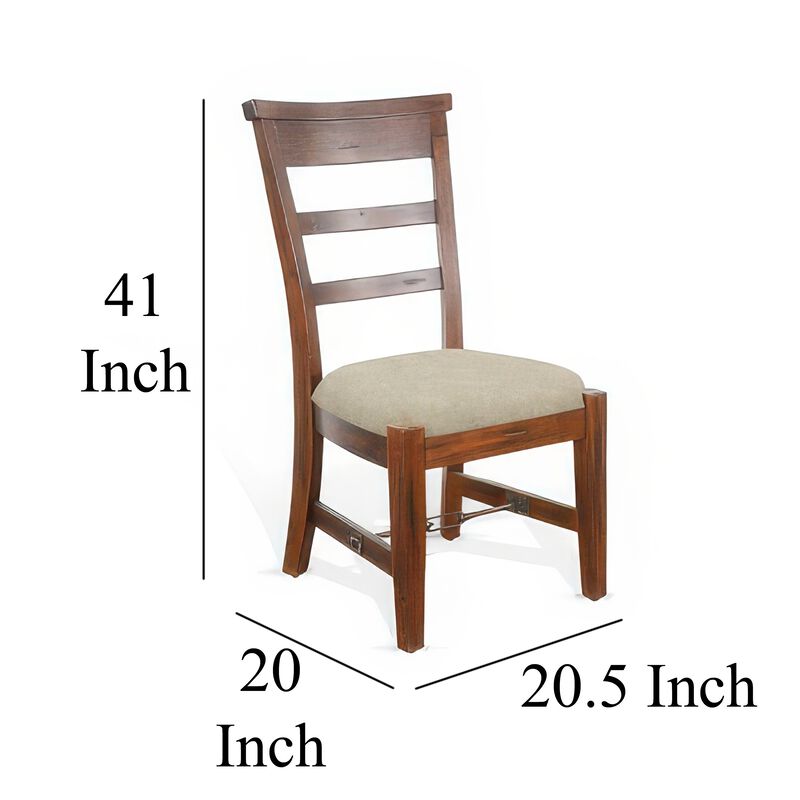 Reggie Side Dining Chair Set of 2, Ladderback, Beige, Brown Mahogany - Benzara