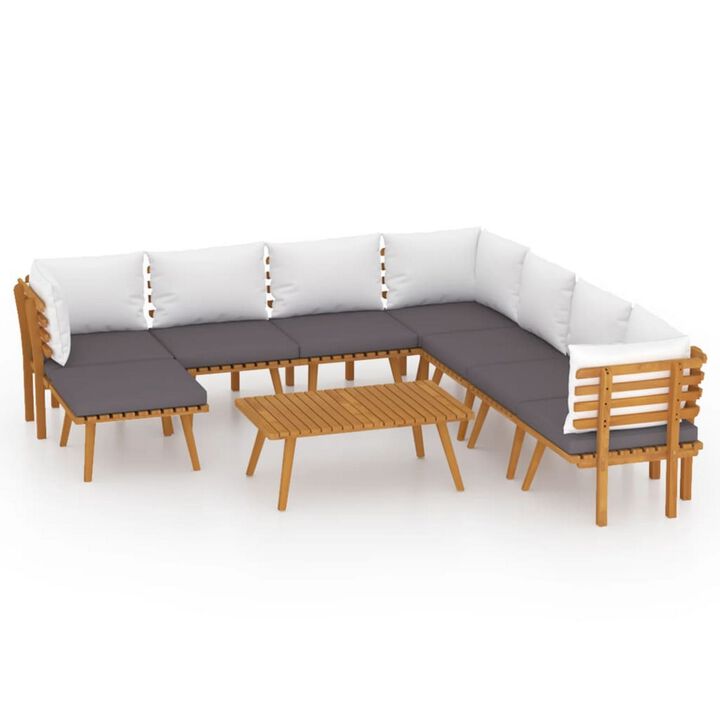 Roma 9pc Outdoor Modular Corner L Sofa w Coffee Table, Footrest, Wood - Benzara