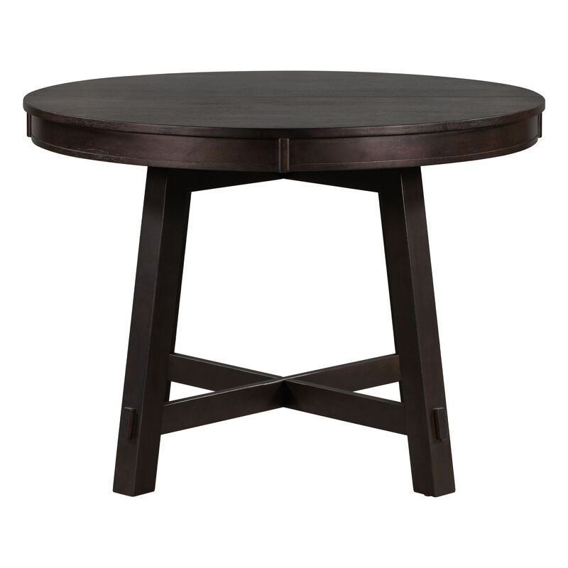 Round Extendable Dining Table, Farmhouse Wood Kitchen Table