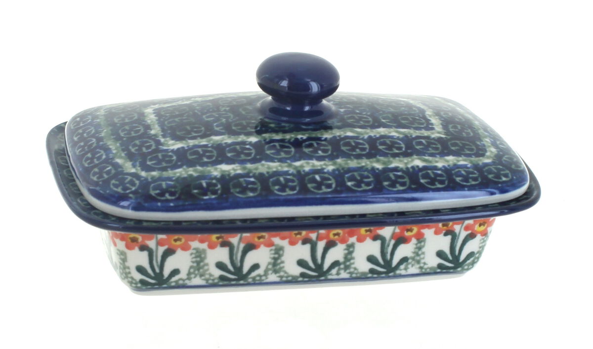 Blue Rose Polish Pottery Hummingbird Butter Dish